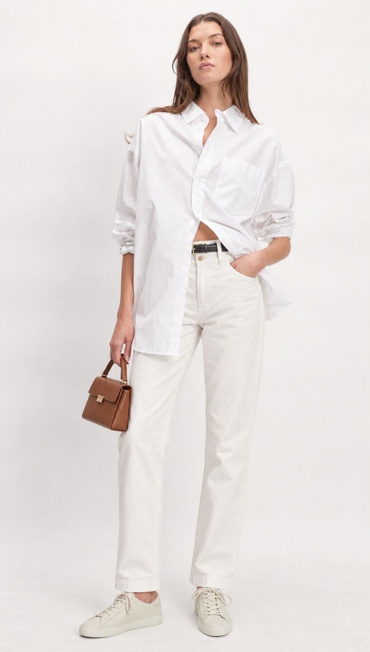 NWT EVERLANE Ivory everyday slightly wide leg chino cotton pants, Sz 12, A35